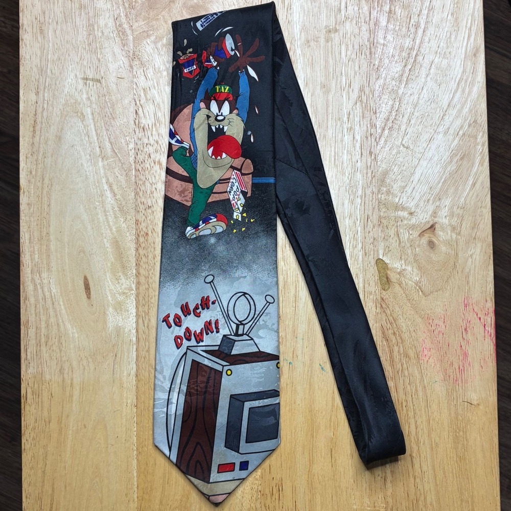 Vintage 1996 Looney Tunes Mania Taz‎ Football Touch Down Necktie 90s